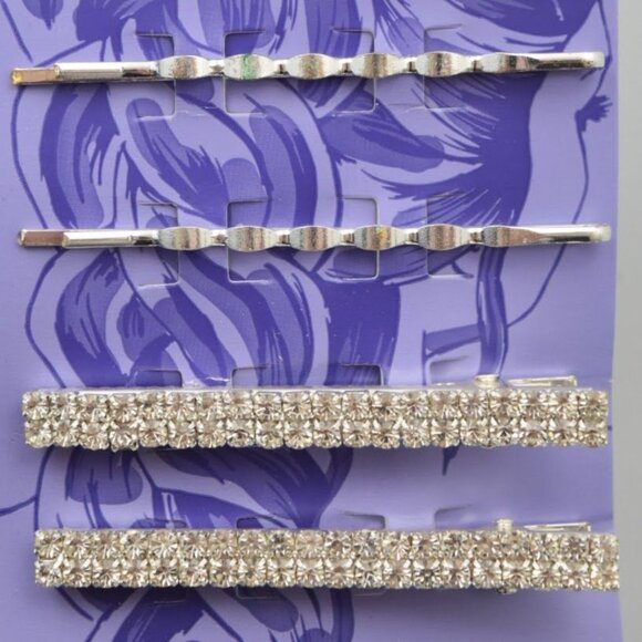 Claires Silver Crystal Bobby Pins Barrettes Hair Clips  6 Pack - Picture 4 of 5